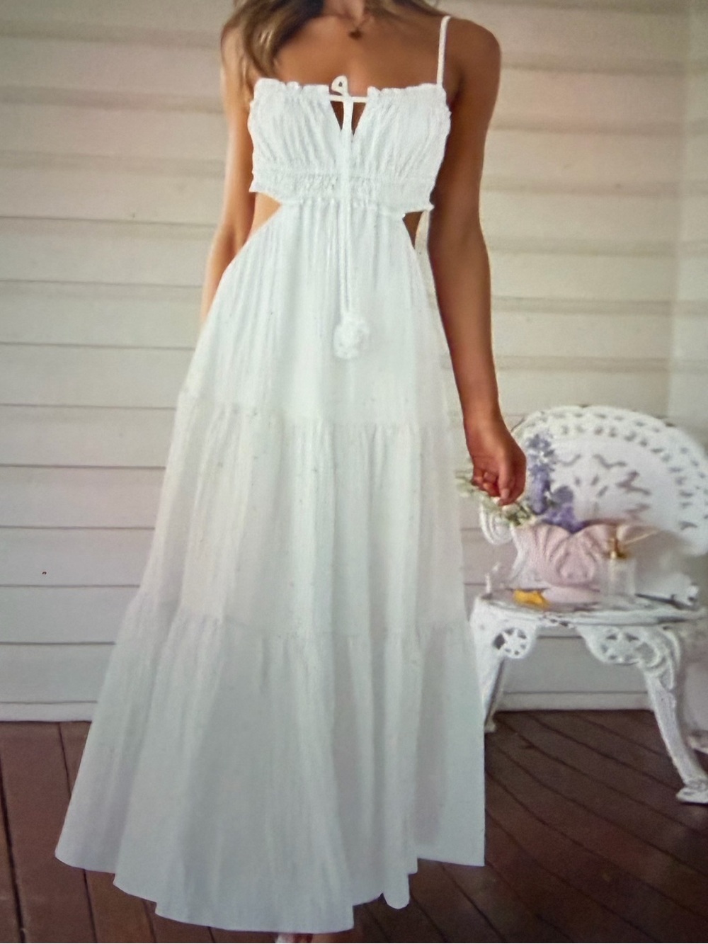 White Spaghetti-Strap Cut Out Maxi Dress- NWOT - Size S